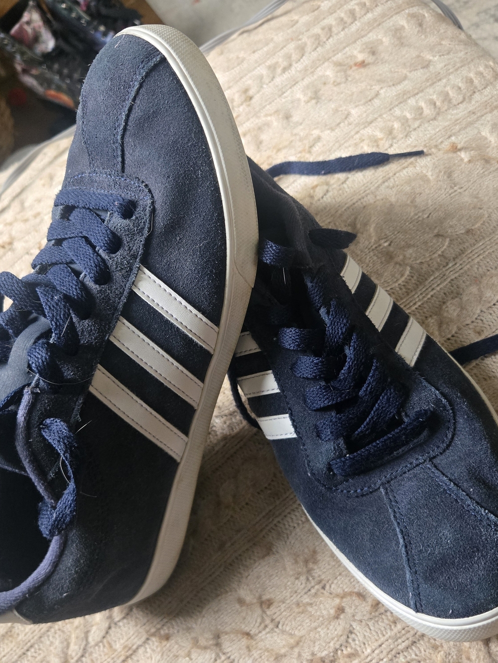 adidas Navy Suede Sneakers with White Stripes